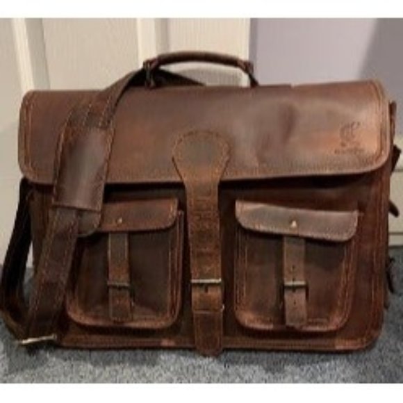Leather 14 Inch Laptop Messenger Bag Vintage Briefcase Satchel for